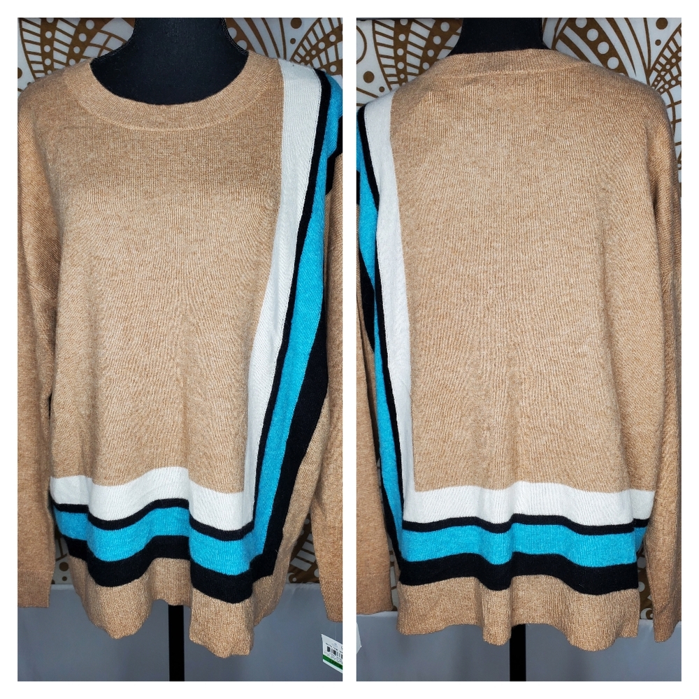 Charter Club Women's Border-Trim Cashmere Sweater Brown Size Large - Picture 5 of 8